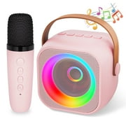 Mini Karaoke Machine for Kids, Portable Bluetooth Speaker with Wireless Microphone, Birthday Gifts for Girls Boys 3-12 Years Old Toddler Karaoke Toys(Pink)